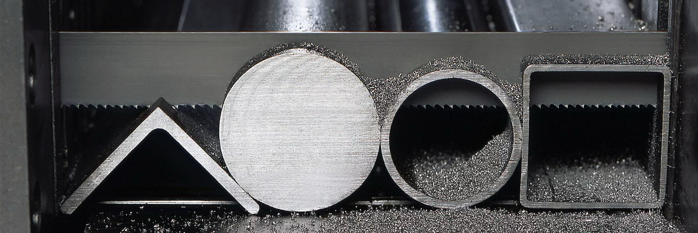 Band saw blade cutting angle, round bar, tube, and square tube profiles in a single bundled cut.